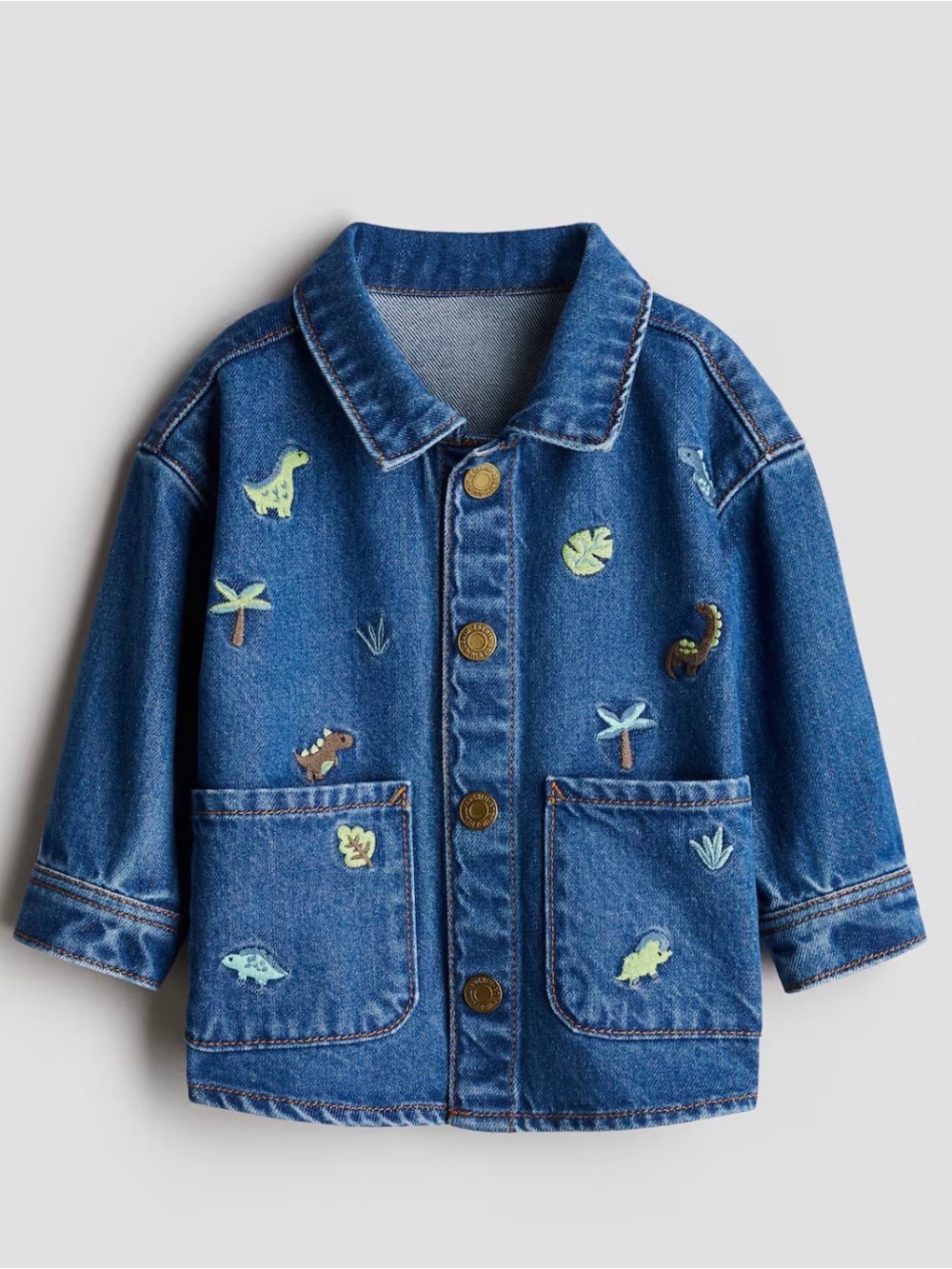 H&M baby denim jacket dinosaur embroidery 12M